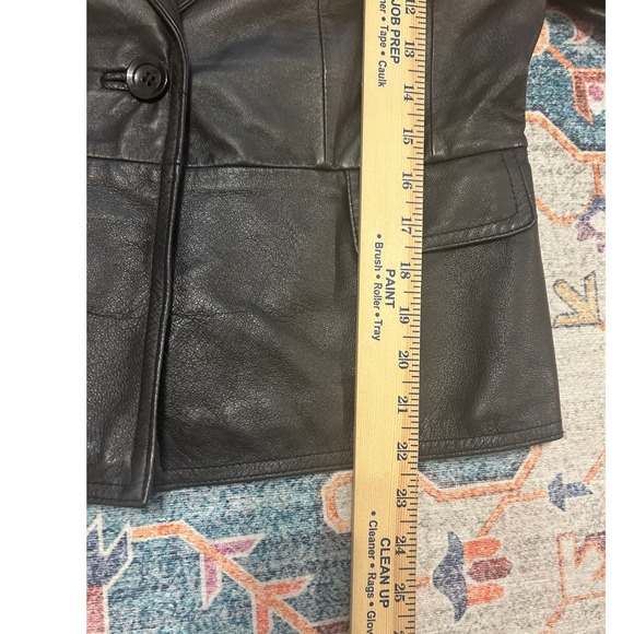 Vintage Kim Roger's Small chocolate brown leather Jacket coat blazer one button - Picture 9 of 9